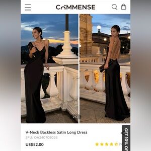 Commense New V-Neck Backless Satin Long Dress